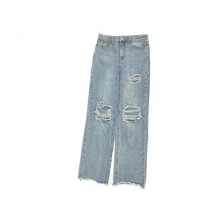 Shein Distressed Raw Hem Baggy Women's size 4 Light Blue Denim jeans